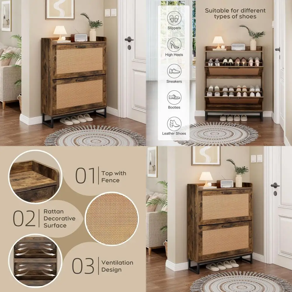 

Slim Wooden Shoe Organizer Cabinet for Entryway, Living Room, 31.49, Brown