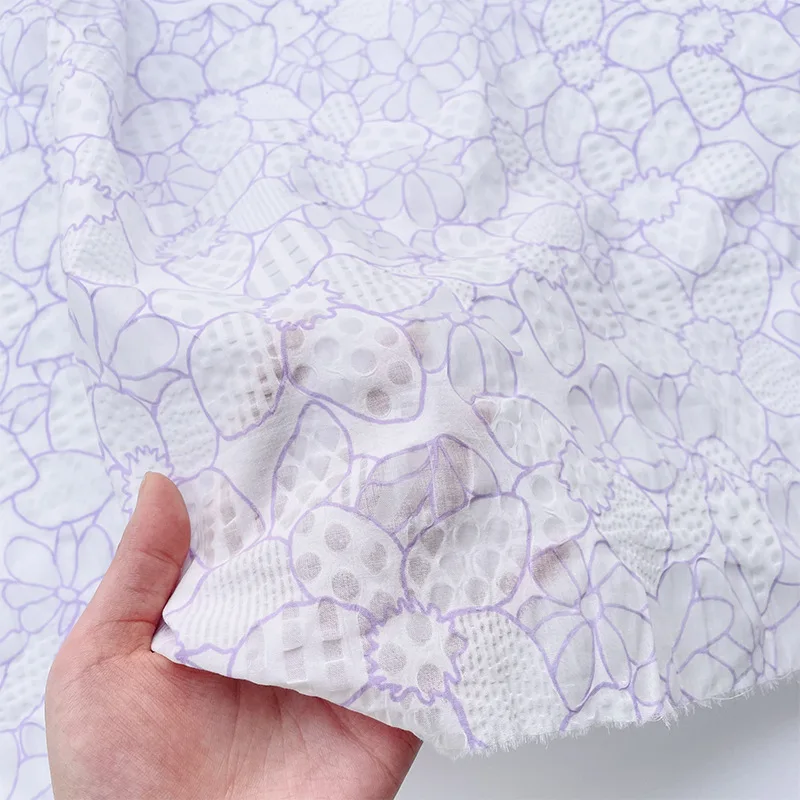 2Yards  Slightly translucent light purple fresh print high-thread-count cotton mesh fabric Dress and wedding dress fabric