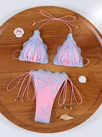Sexy Hollow Lace Bikinis Patchwork Swimsuit Women Bathing Suits Bandage Swimwear Mujer Beachwear Triangle Bikini Set 5