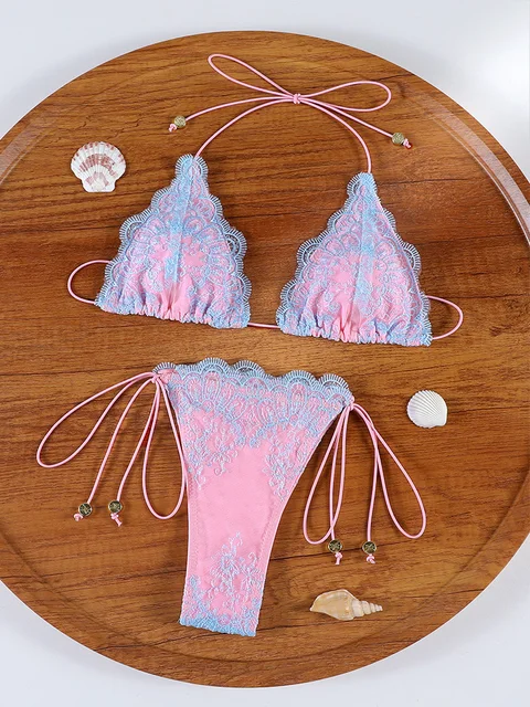 Sexy Hollow Lace Bikinis Patchwork Swimsuit Women Bathing Suits Bandage Swimwear Mujer Beachwear Triangle Bikini Set 5 Sexy Hollow Lace Bikinis Patchwork Swimsuit Women Bathing Suits Bandage Swimwear Mujer – view 5