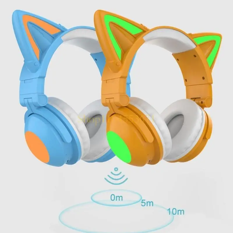 Best Seller Wireless Headphones Sports Games Props Lovely for Cat Ear Headsets 10M Barrier-free Transmission Stable Transfer LED