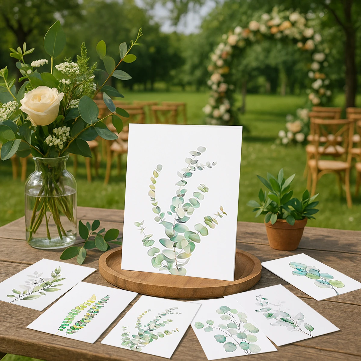 

24pcs/Set Fresh Plant Greeting Cards Wedding Seating Number Table Card Name Place Card Birthday Baptism Party Greeting Card