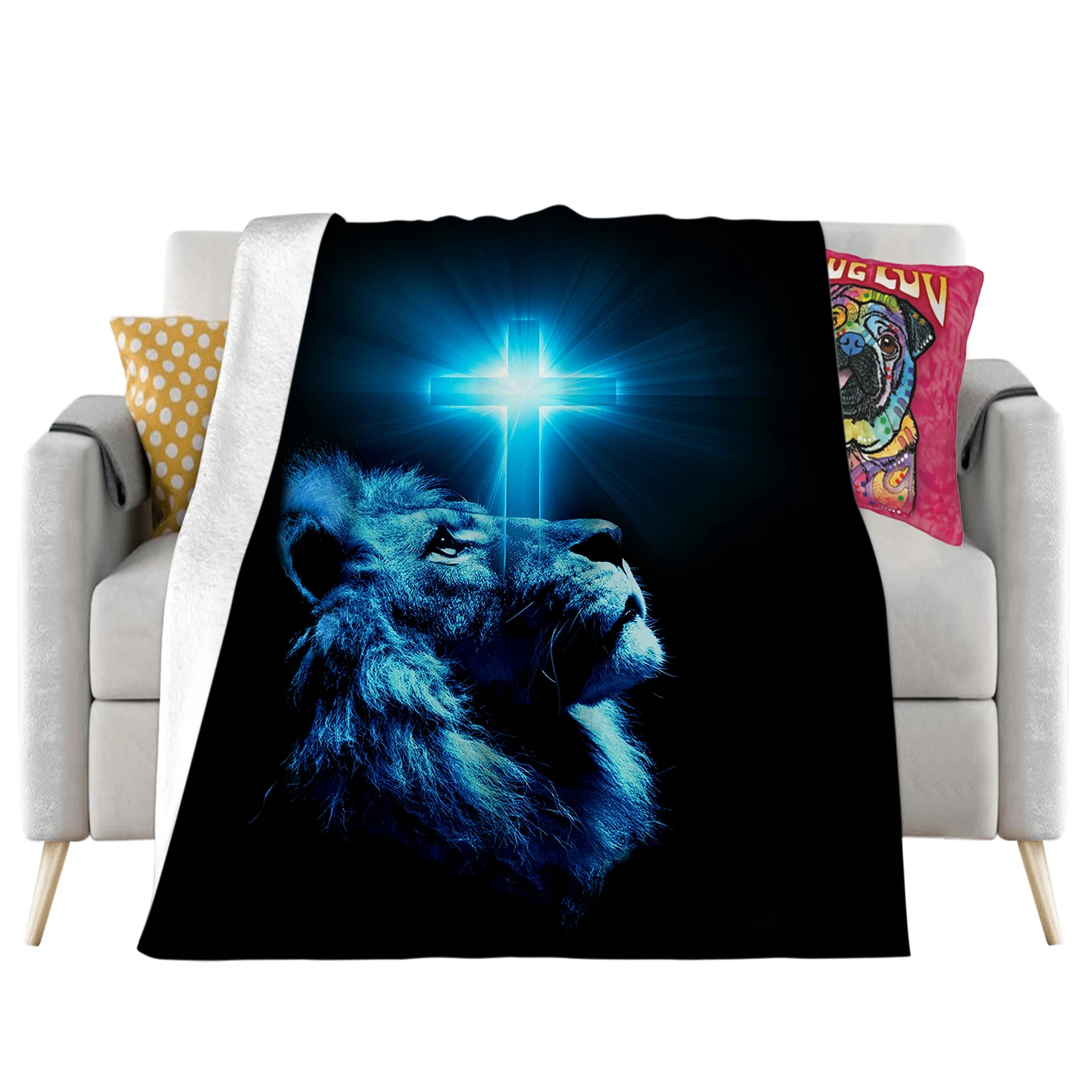 Animal Lion Flannel Blankets Christ Jesus Cross 3D Printed Throw Blanket Office Nap Travel Portable Quilt Dropshipping