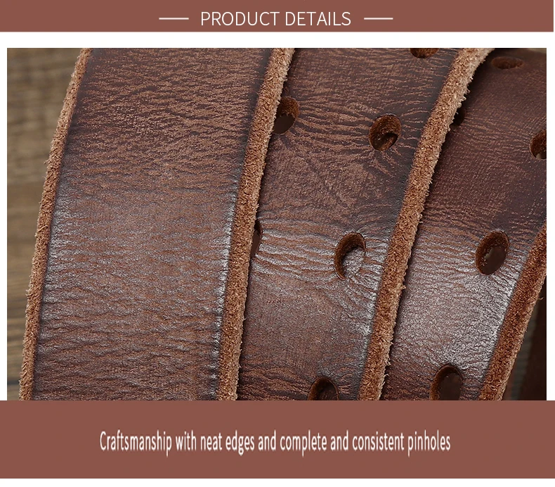 Belt For Men Leather Work Heavy Duty Double Buckles Dlawed Genuine Leather 3.8cm Male Copper Buckle Retro Brown Men's Belt