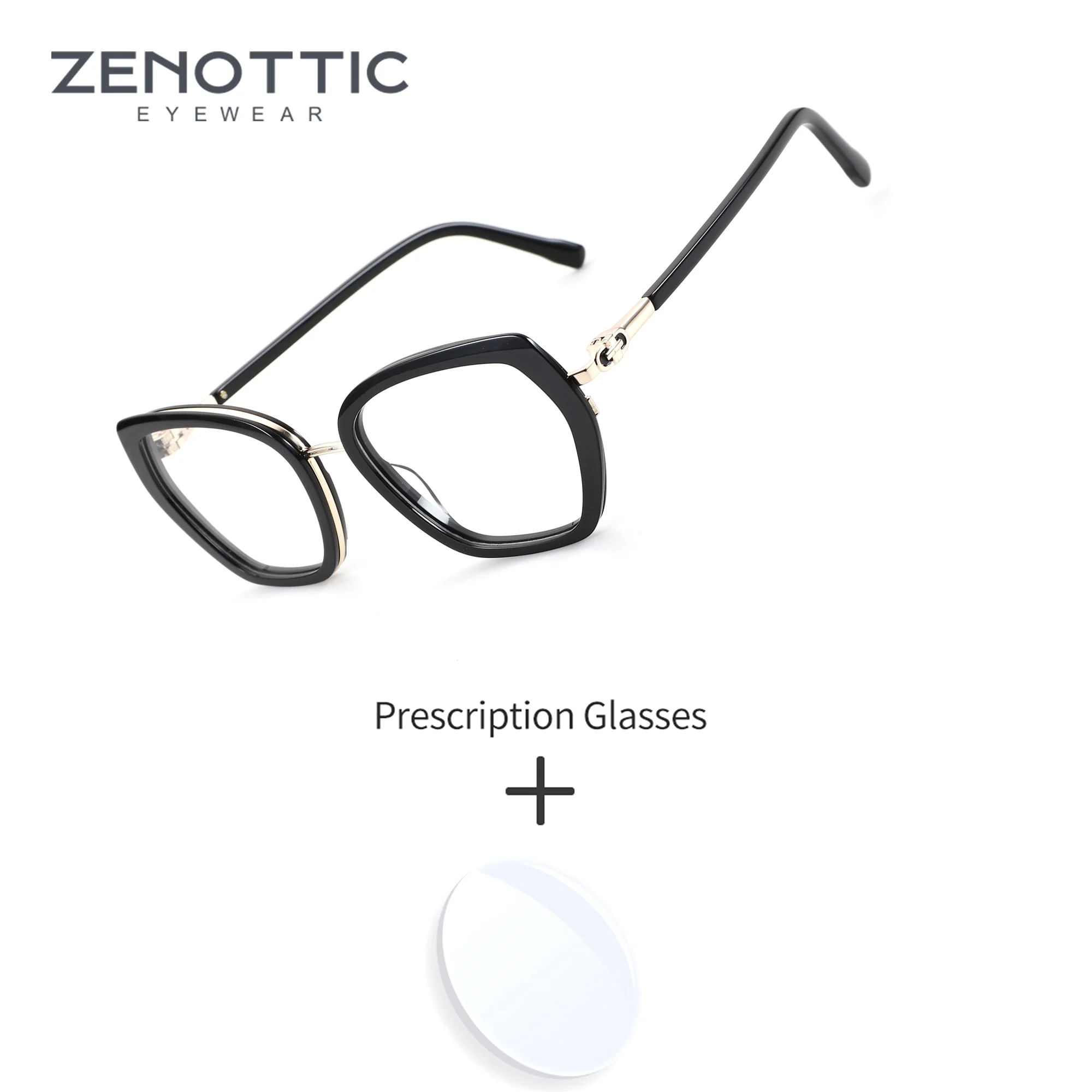 ZENOTTIC S Geometric Acetate Prescription Eyewear For Ladies Photochromic Anti-Blue Light Leisure Glasses