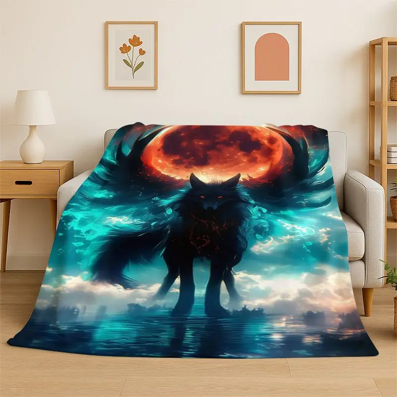 Fenrir Wolf Spirit Moon Dream Animal Flannel Blanket Soft Throw Blanket for Bedroom Living Room Bed Travel Camping Picnic Nap