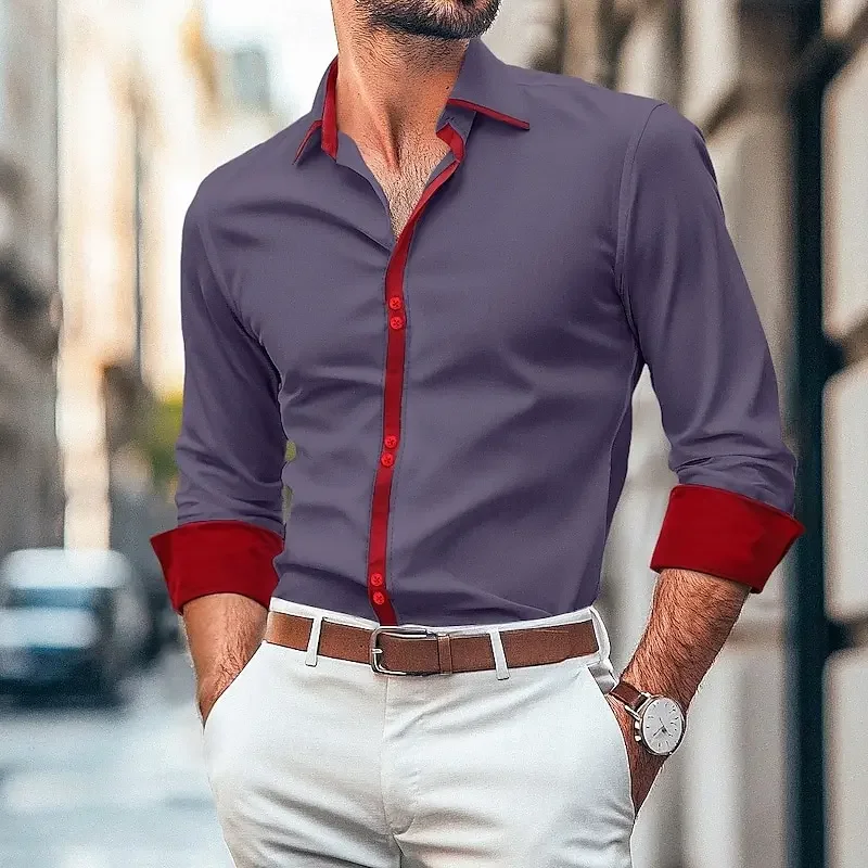 2025 Simple Classic Business Men's Shirt Casual Breathable Solid Color Long Sleeve Shirt Daily Street Fashion Wear Men's Top