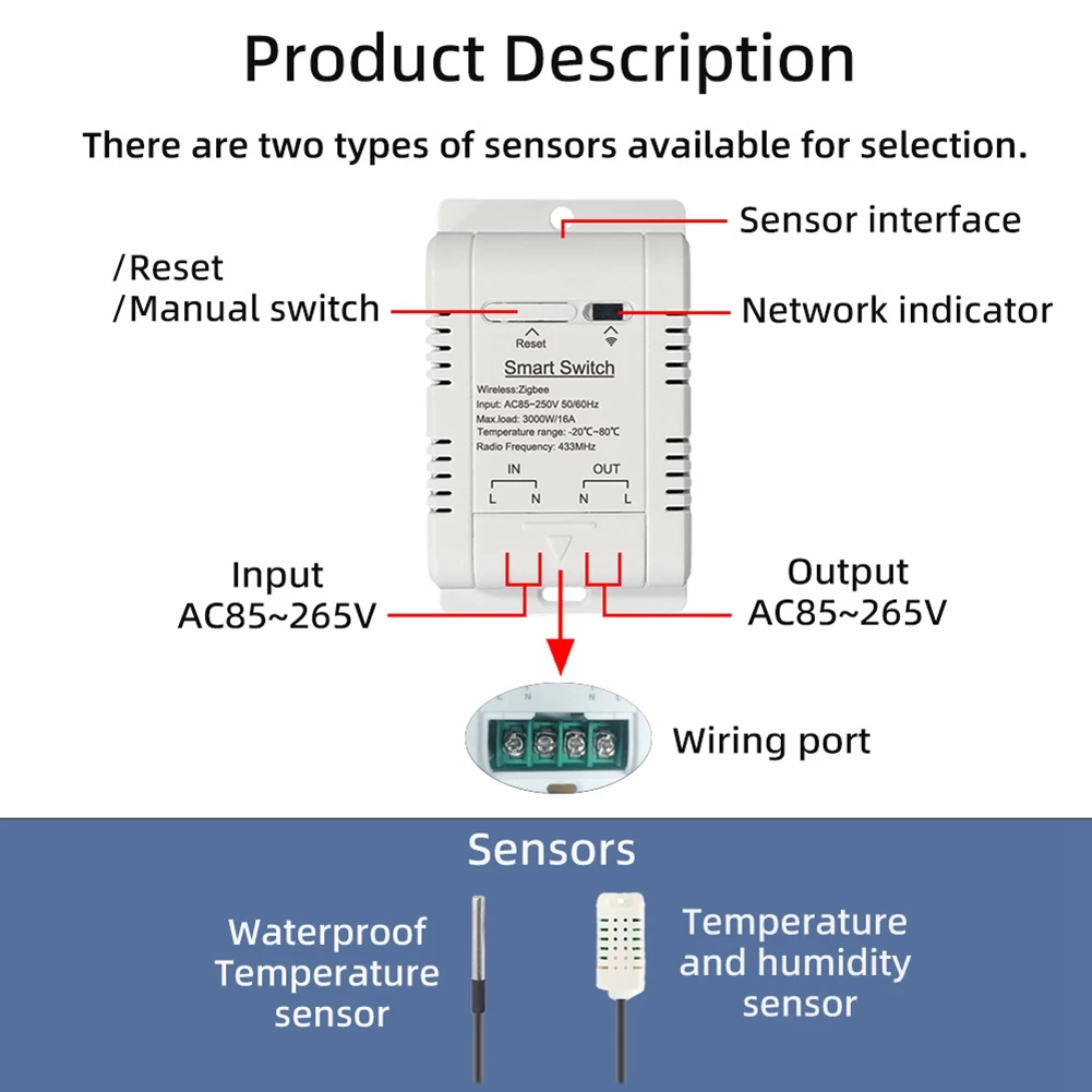 SQPP-Tuya Zigbee Temperature Switch 16A Smart Wireless Thermostat With 2M Temperature Sensor Supports Voice Control