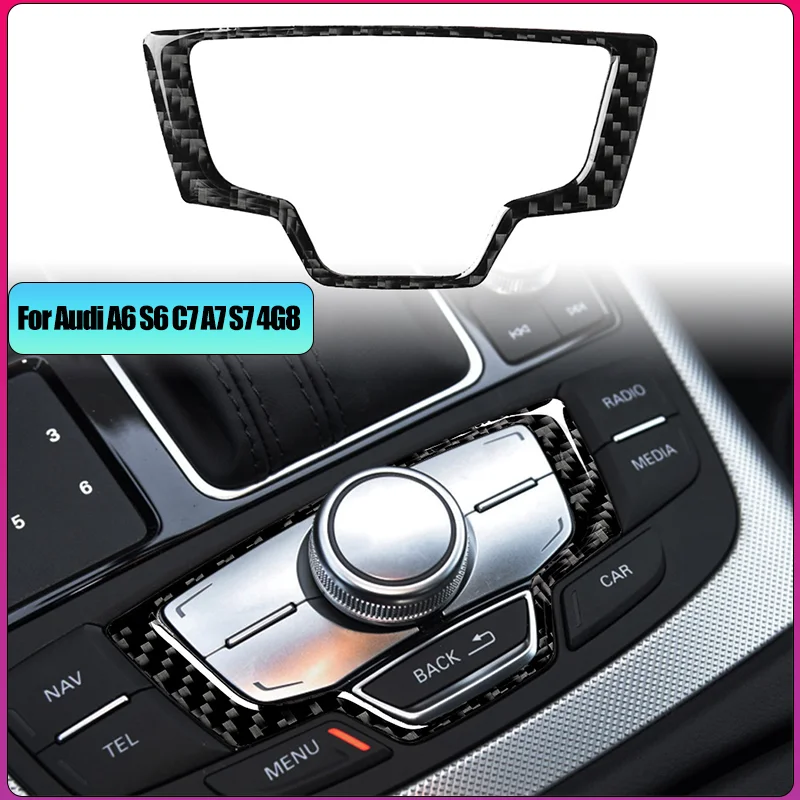 

Carbon Fiber Car Multimedia Knob Button Panel Cover Trim Sticker Decal Accesorios Para El Coche For Audi A6 S6 C7 A7 S7 4G8