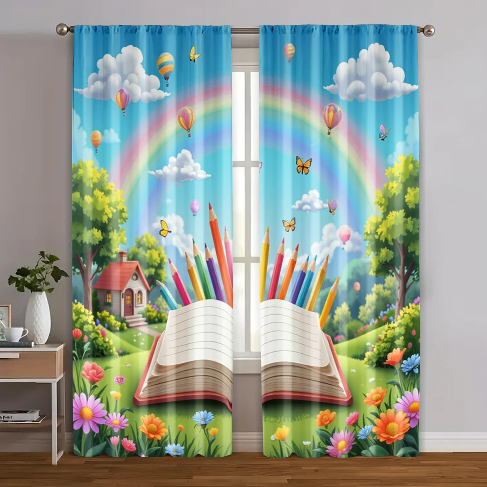 2pcs, Curtains Roller Blinds Back to School Themed Polyester Easy Install (without rod) Home Decor Ldeal for Bedroom, Living