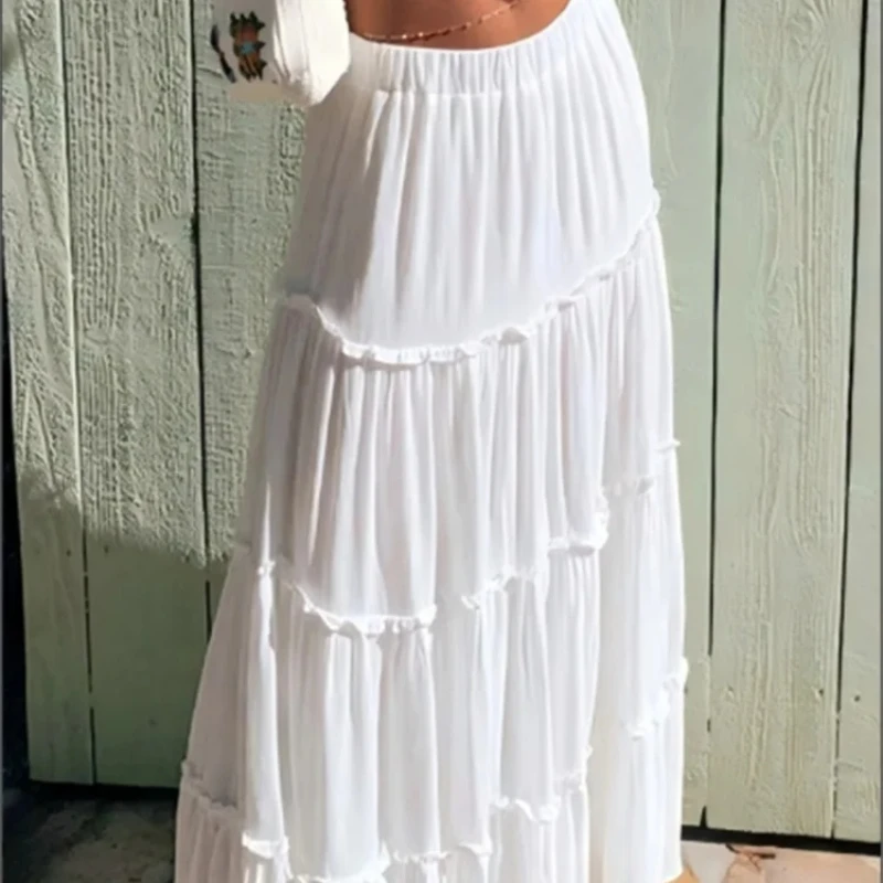 

Autumn new white dress women's high waisted ruffle edge skirt solid color pleated skirt fashionable and comfortable cake skirt