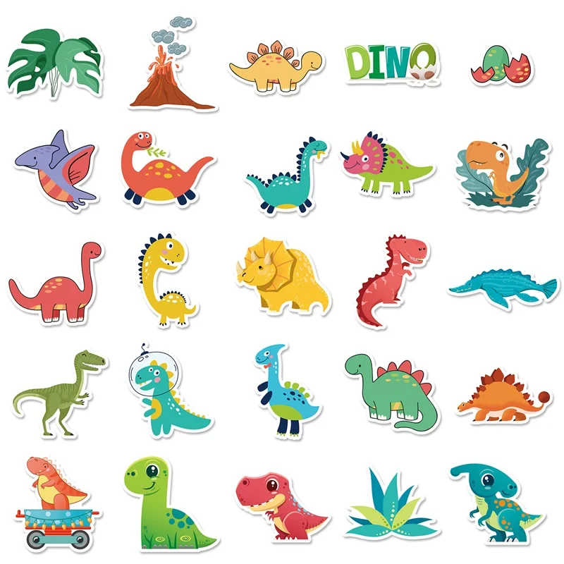 Pegatina de PVC de dinosaurio de dibujos animados para niños, decoración de álbumes de recortes, papelería coreana, suministros escolares, 10/30/50