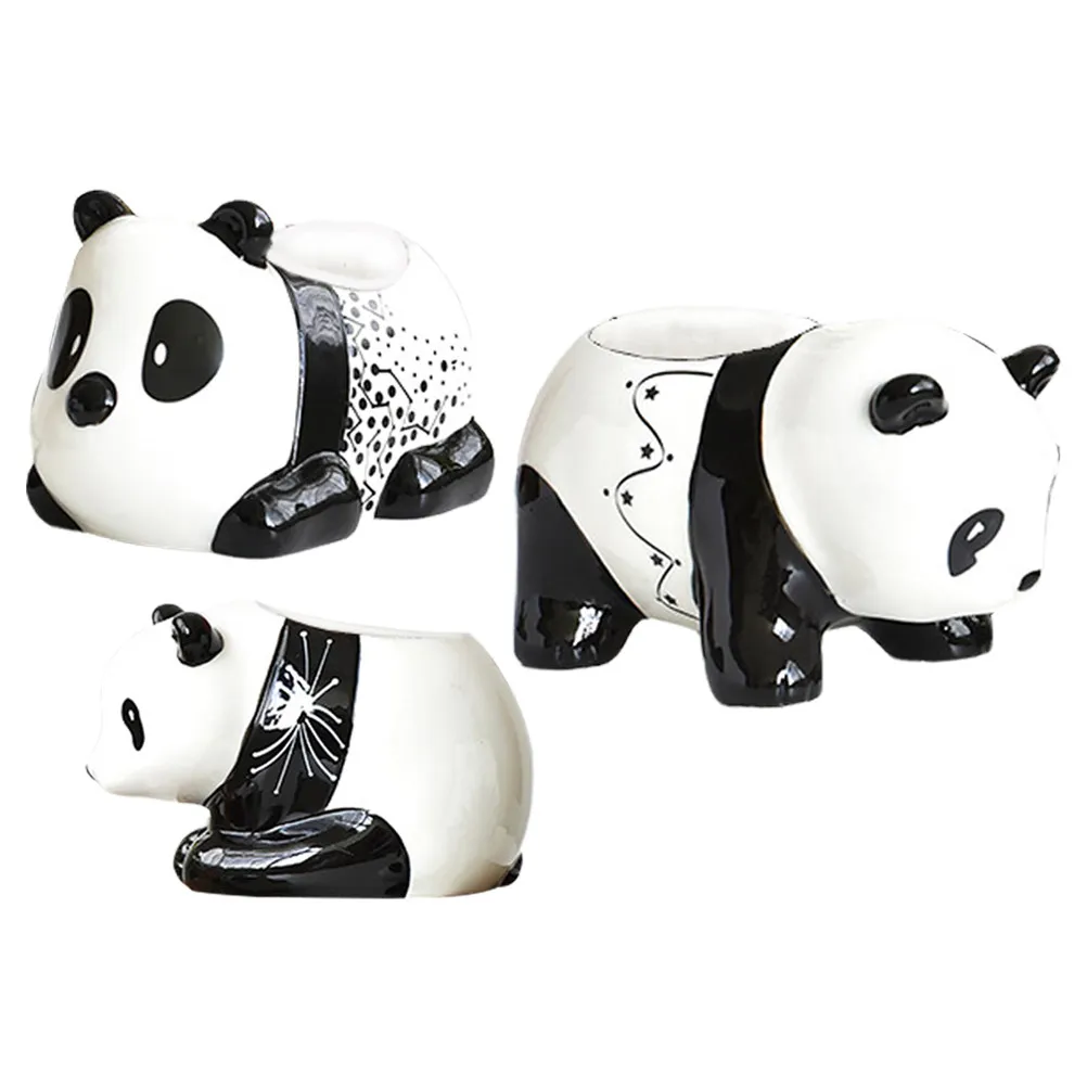 3Pcs Ceramic Panda Succulent Pots Small Planter Set for Indoor Plants Desk Office Decor Bonsai Cactus Air Plants Garden Home