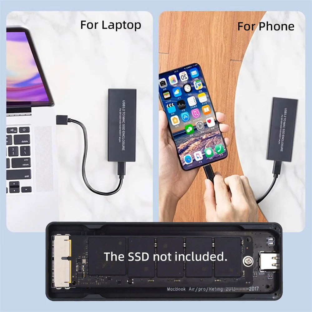 CableCC USB 3.2 휴대용 케이스 USB-C, 16 + 12 핀 모바일 박스 HDD 인클로저, MAC 에어 프로 2013 2014 2015 2016 SSD용