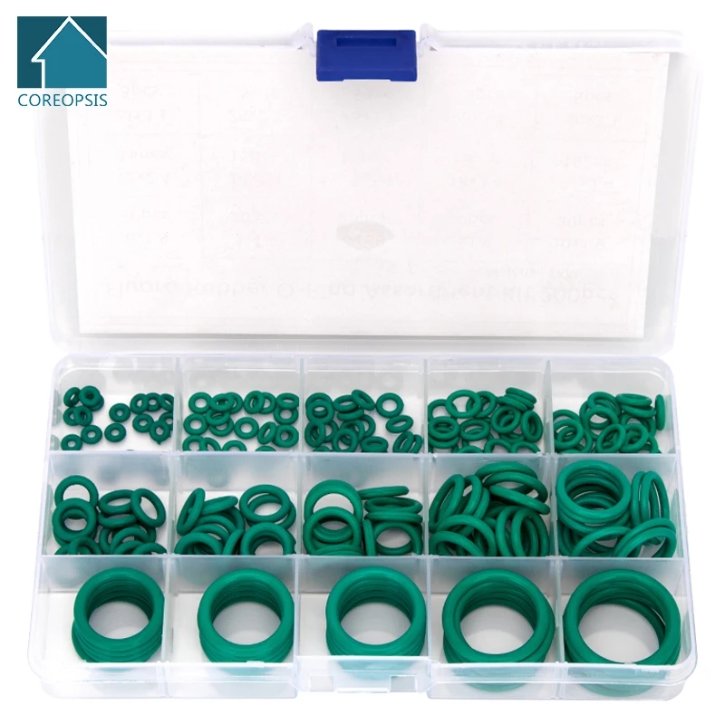 150-200-225PCS Fluorine Rubber FKM Sealing O-rings OD 6mm-30mm CS 1.5mm 1.9mm 2.4mm 3.1mm Green Gasket Replacements Kits