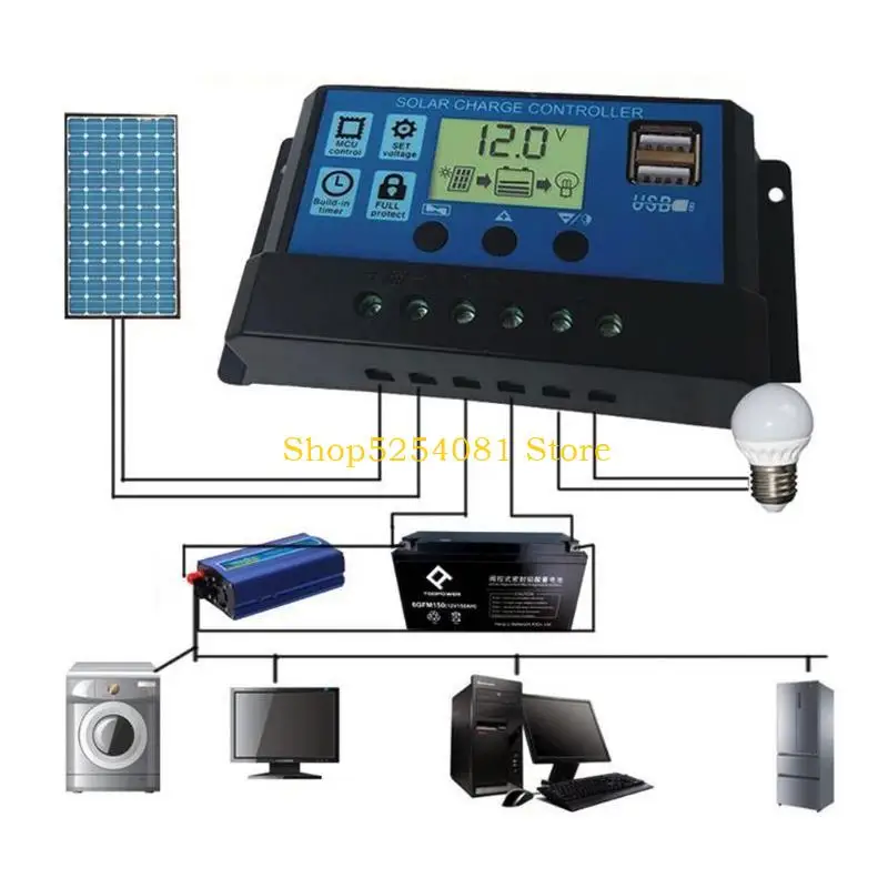 AXYC PWM 10/20/30A Dual USB Solar Panel Battery Regulator Controller 12/24V