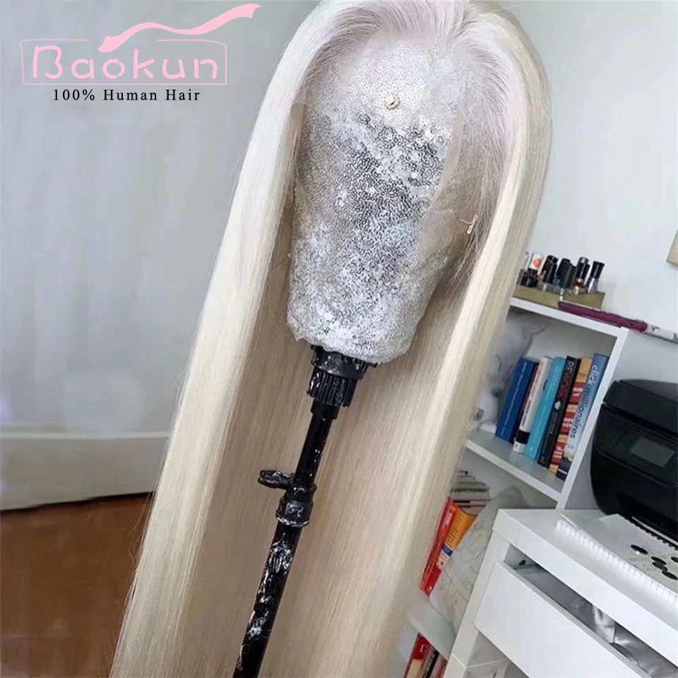 Platinum Blonde Transparent 13x6 HD Lace Frontal Wig Preplucked 360 13x4 Bone Straight Lace Front Wigs For Women Human Hair Wigs