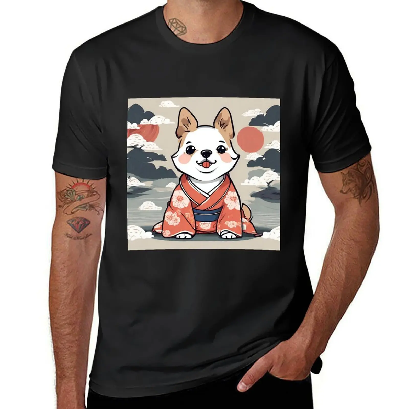 cute little dog wearing a traditional yukata T-Shirt tops oversized sweat cute tops men t shirt