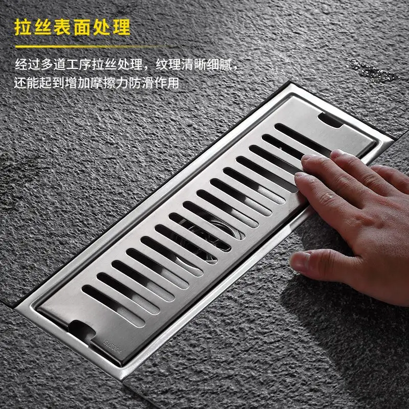 304 Steel Floor Shower Drain Filter Bath Drain Caniveau Pour Douche Square Channel Drain Deodorant Grill Floor Drains