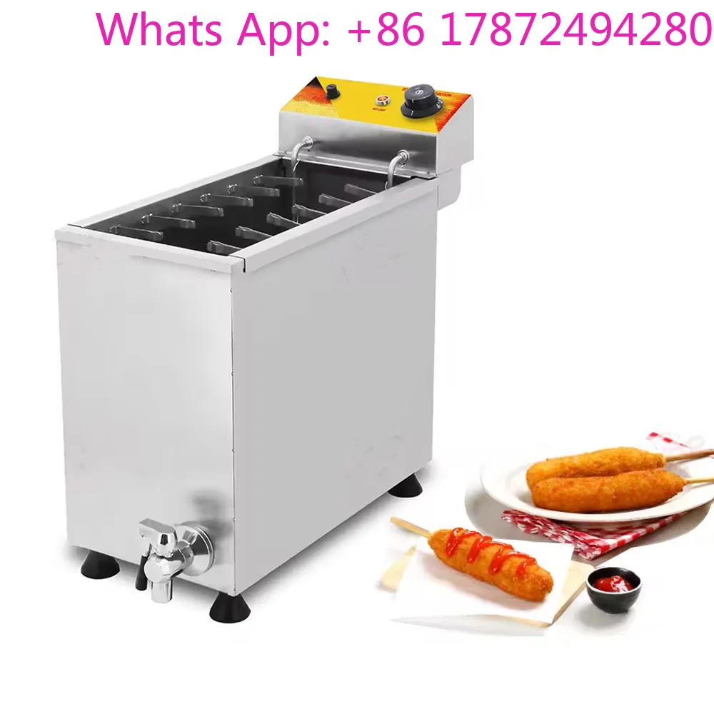 

Commercial 25L Corn Dog Deep Fryer, Korean Cheese Hot Dog Stick Frying & Mozzarella Hot Dog Maker Machine