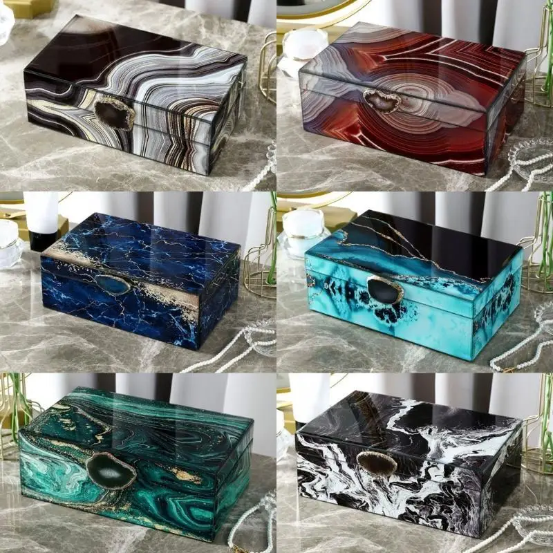 Sturdy Lined Jewelry Casket Stylish Marble Finish Spacious Organiser Accessory for Women's Trinkets Home Organization