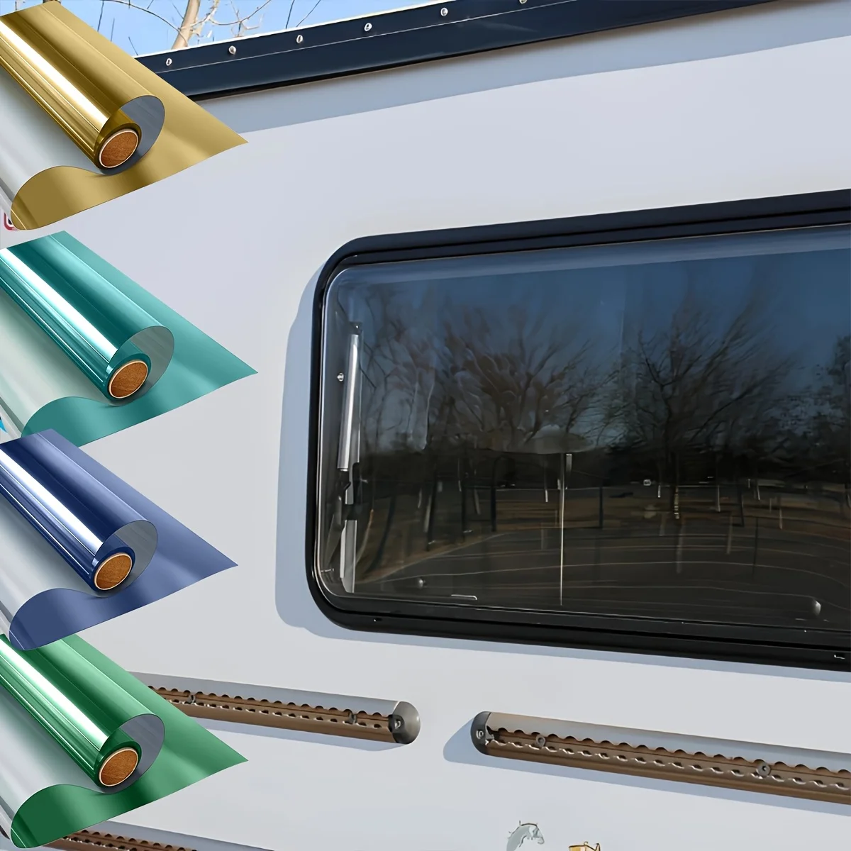 RV Mirror Privacy Window Film Sun Block Heat Control UV Protection Shatterproof Static Cling Removable for Camper Home Glass