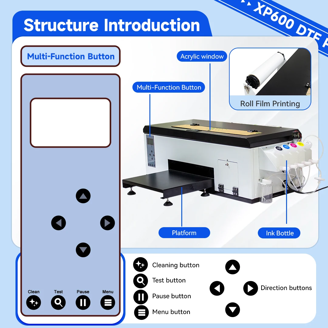 DTF Printer A3 XP600 Transfer Printer with Roll Feeder Direct to Film Print Preheating T-Shirt Printing Machine for DIY Fabrics