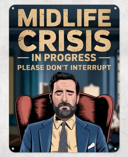 MIDLIFE CRISIS IN PROGRESS METAL POSTER WALL TIN SIGN MAN CAVE SHED HOME PLAQUE --Tin Sign