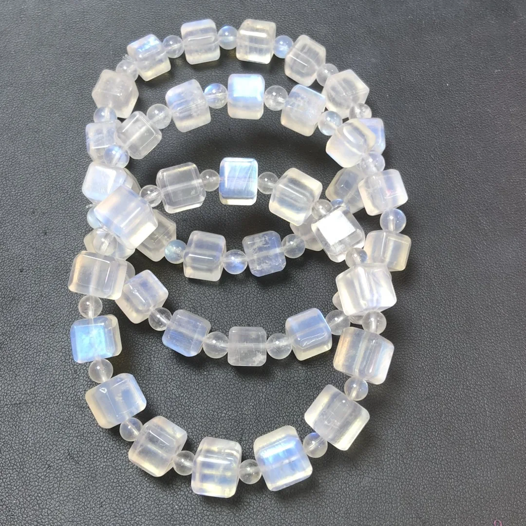 

1 Pc Natural Blue Moonstone Cube Bracelet 9MM Cube Beads Reiki Healing Stone Jewelry Gift For Women Men