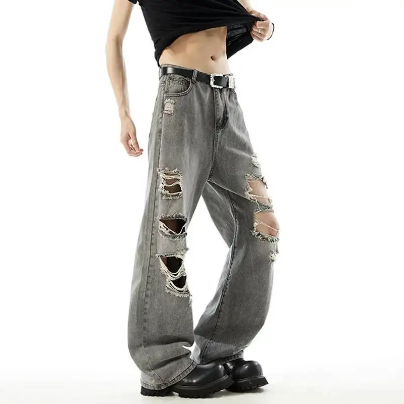 LUZHEN 2026 Summer Personalized Wornout Broken Hole Design Straight Jeans Men Fashion Original Vintage Style Denim Pants JY6702