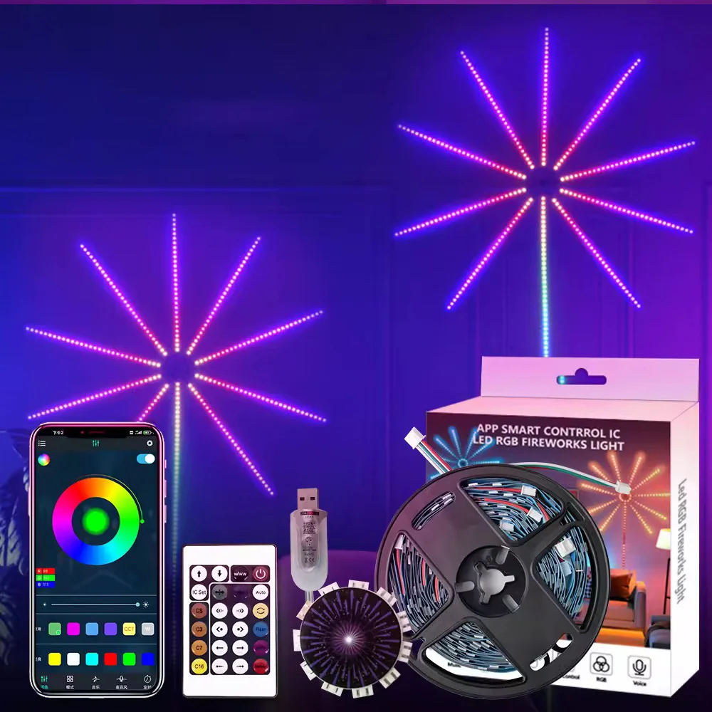 Imagem -05 - Rgb Firework Led Strip Light Bluetooth Smart App Control Neon Strip Usb 5v Smart Lamp Sync Music Decoração de Natal