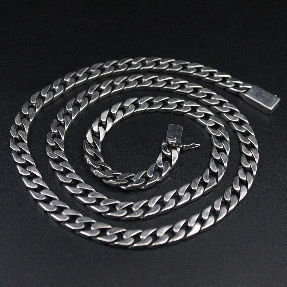 Pure S925 Sterling Silver Chain 7mm Men Women Solid Heavy Curb Link Necklace Fine Jewelry