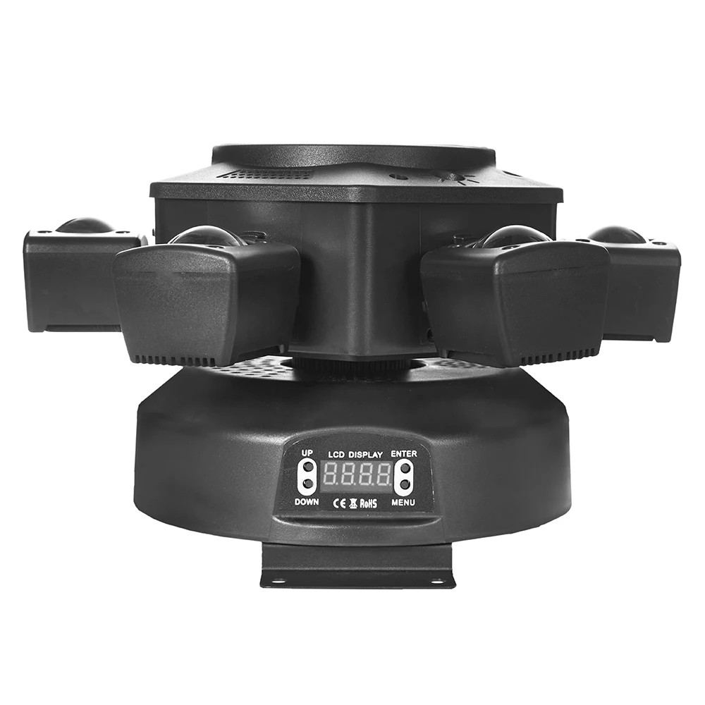 180w 6-Arm 디스코 빔 비 아이 회전 무대 조명 DMX512 RGBW 빔 + RG 레이저 + 흰색/따뜻한 흰색 플래시 + RGB 라이트 스트립