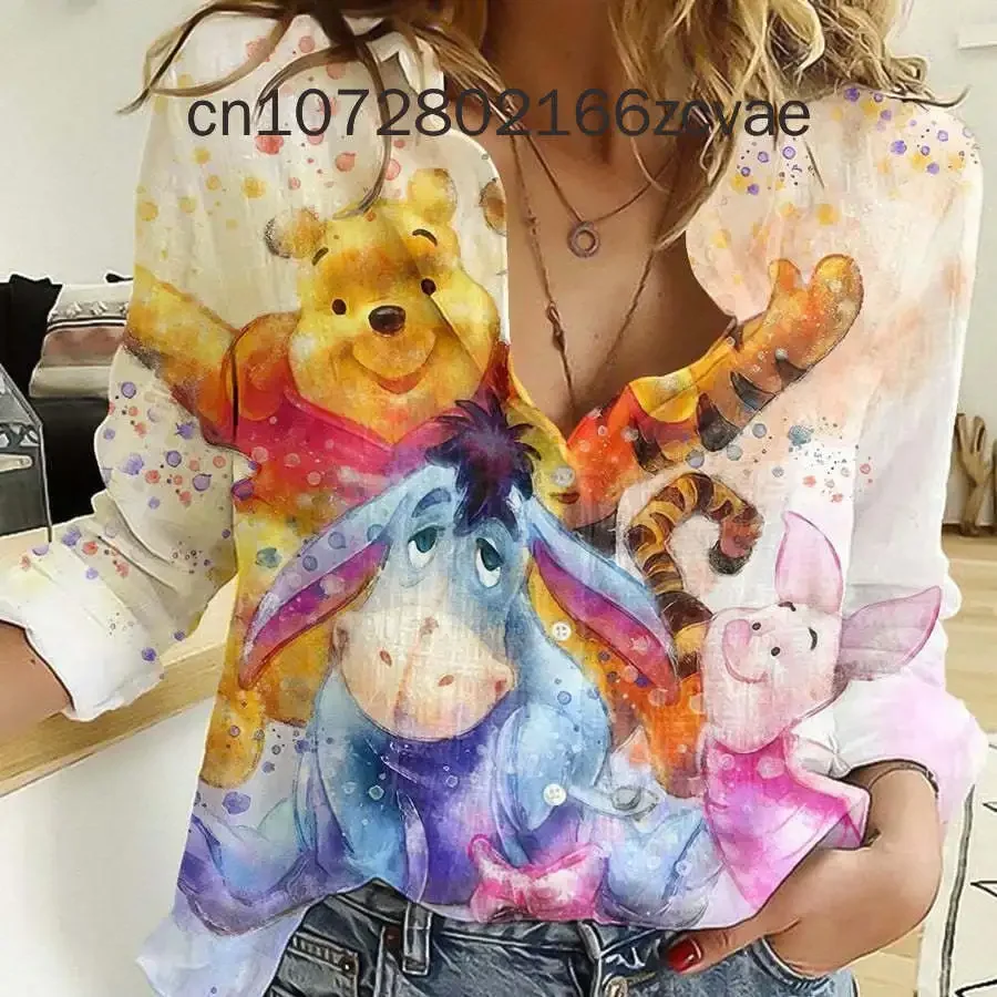 2024 Disney Eeyore Women's Long sleeved Shirt Fashionable and Elegant Button Shirt Disney Hawaii Y2K Casual Women's Shirt