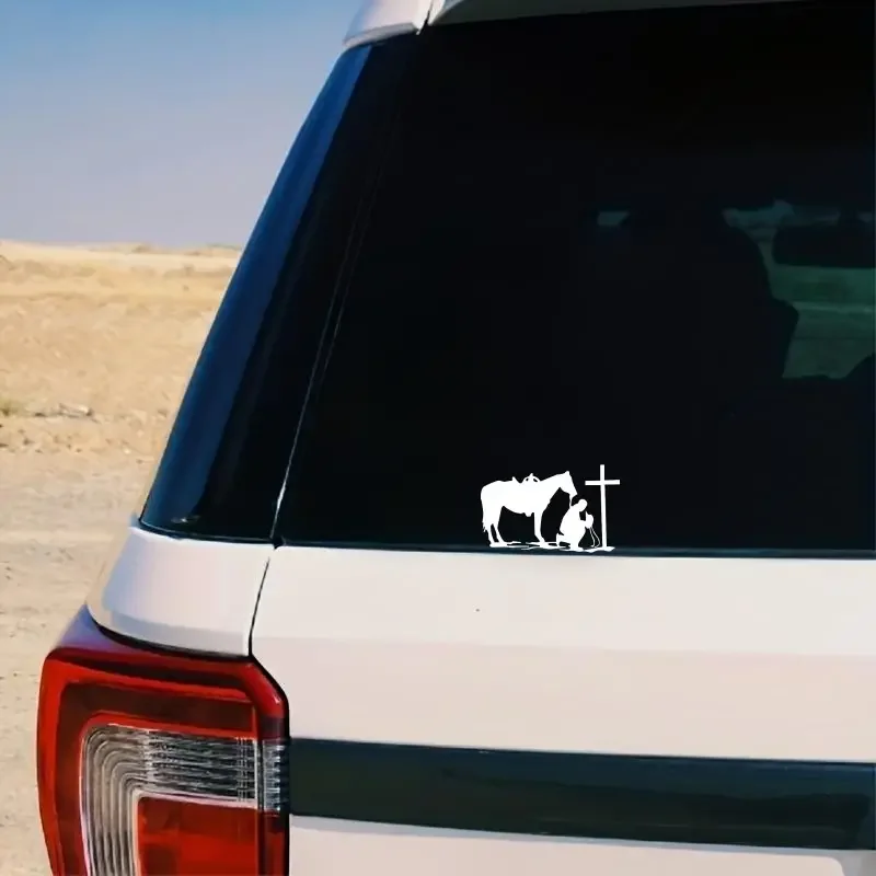 Creative Praying Cowboy Horse Cross Church Car Laptop Truck Window Vinyl Decal Sticker