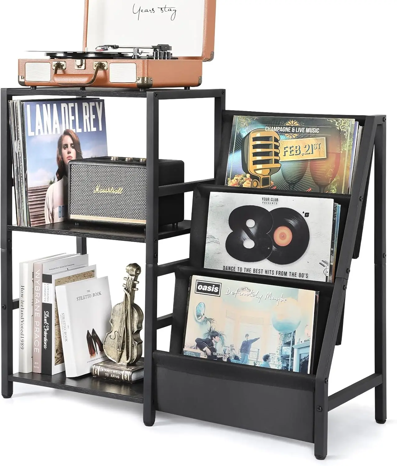 

Record Player Stand, Turntable Stand with 3-Tier Vinyl Record Storage, Record Player Table Up to 200 Albums, End Table f