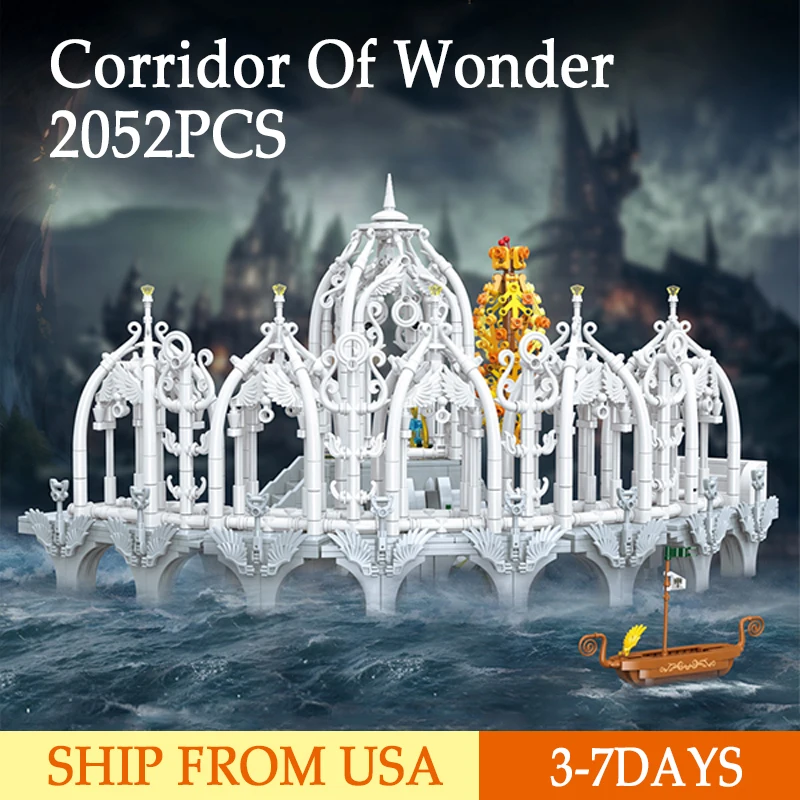 

2052 шт., Valley Twilight Corridor Of Wonder, строительные блоки, наборы игрушек MOC, вид на улицу, модель кирпичей Elven City для идеальных подарков