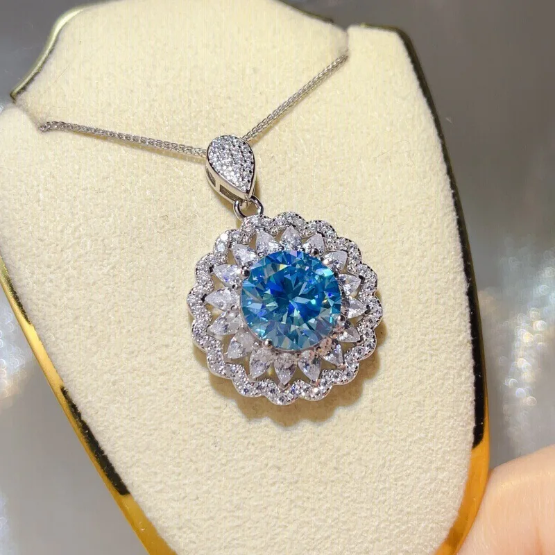 Blue Diamond Necklace Pendant For Ladies Set With Striking 5Carat Blue Moissanite On PT950 Platinum Daily Matching Neck Ornament