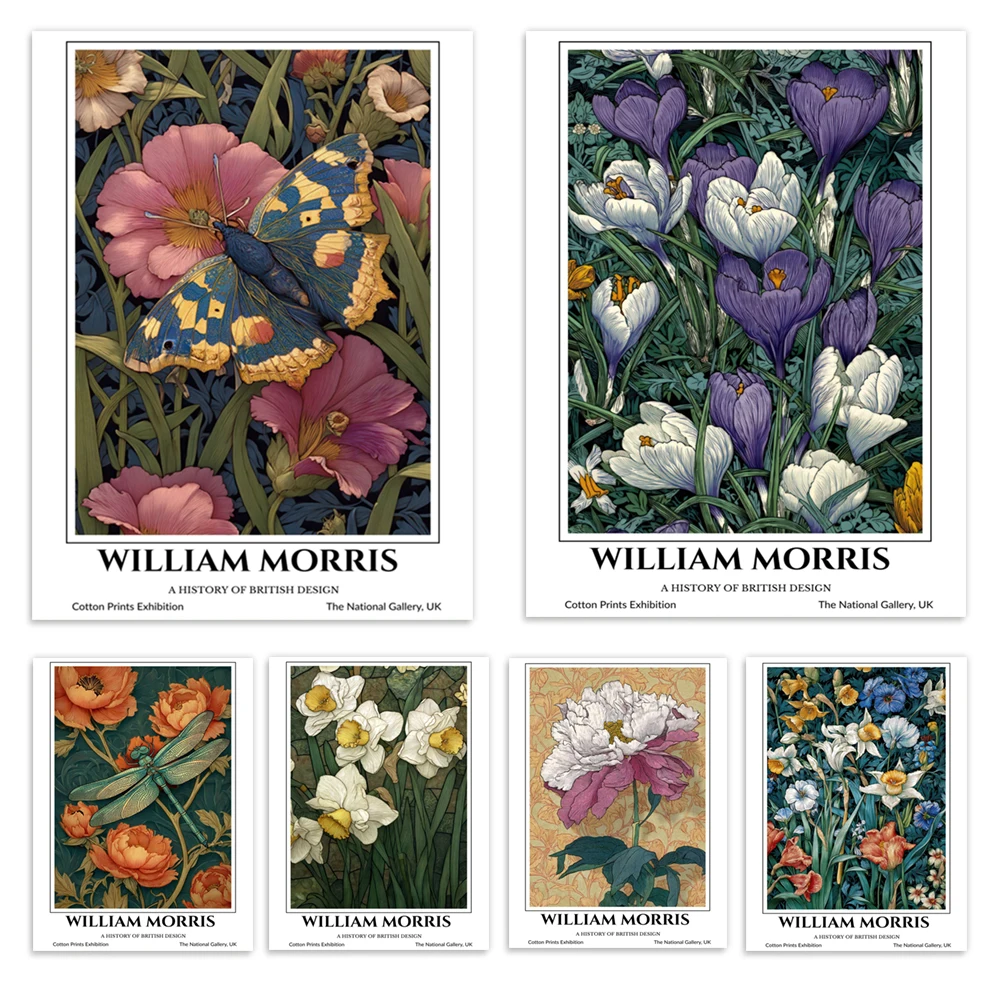 Dragonfly peony print, narcissus, crocus, butterfly peony, William Morris insect Art Nouveau floral art, botanical poster