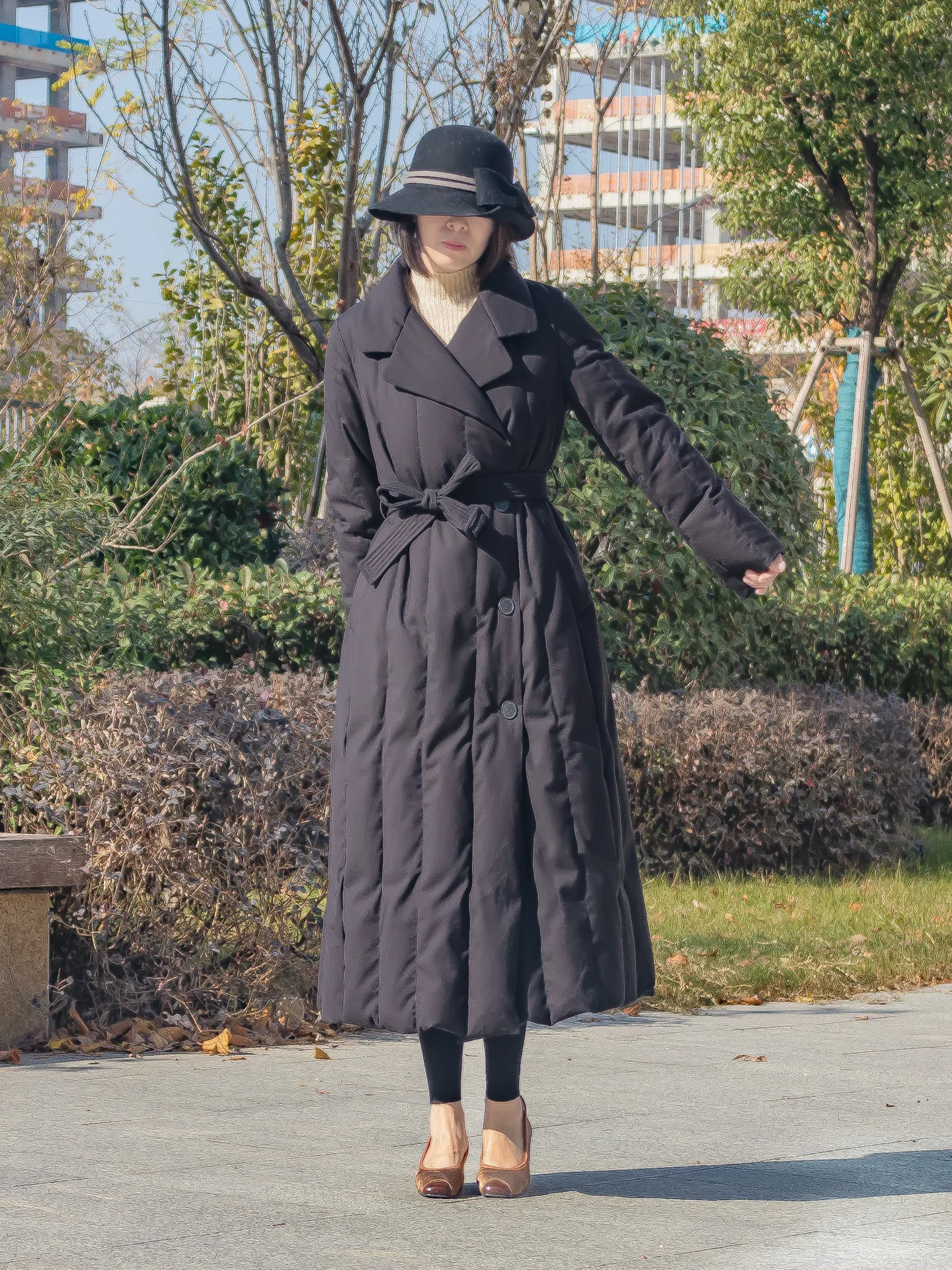 

Женское шерстяное пальто Thiened средней длины с поясом, на гусином пуху, с воротником-трансформером, уютное, художественное, длинное, вязаное