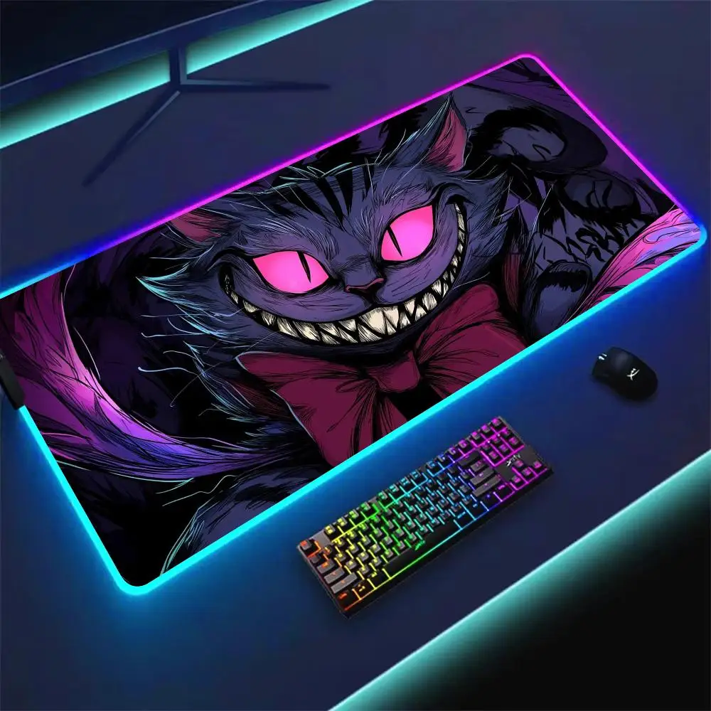 

RGB Mouse pad Terrifying cat gaming mat rubber anti-slip Desk Mat LED glow Gaming keypad mousepad gamer pc accessories