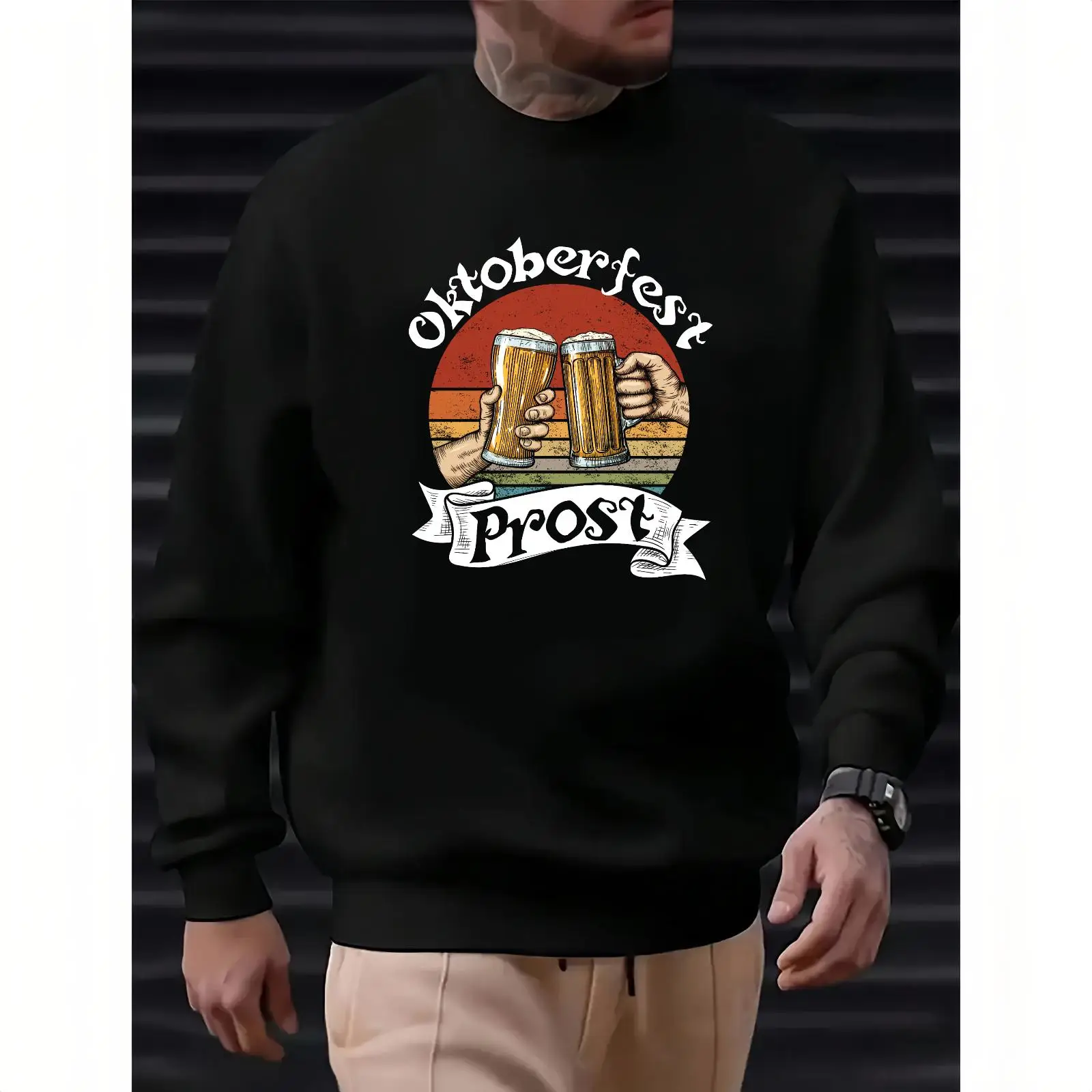 

Men's Oktoberfest Sweatshirt Prost Beer Graphic Pullover Vintage German Beer Festival Long Sleeve Jumper Streetwear