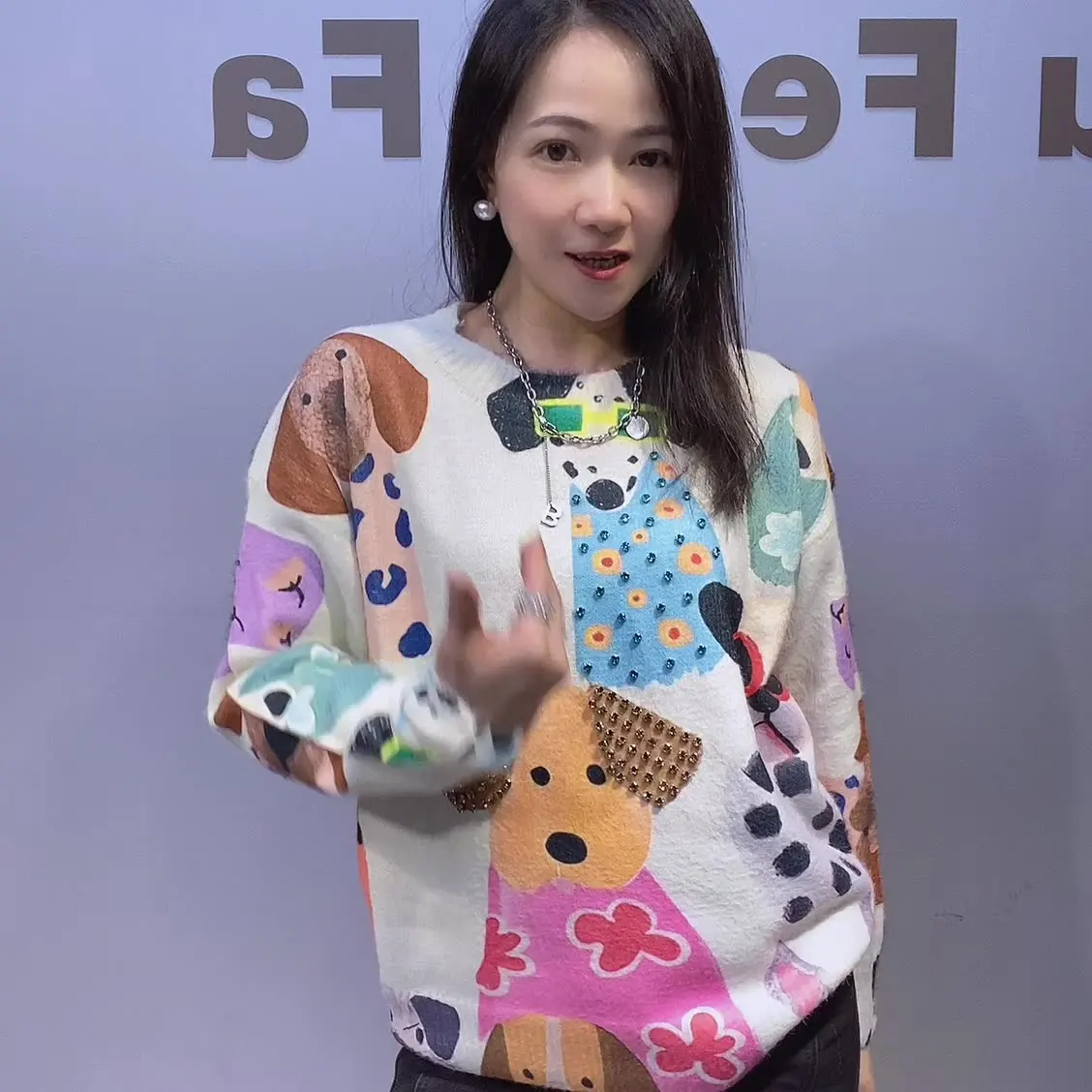 

Women Autumn Winter Loose Casual Round Neck Knitted Pullover Jumpers Loose Print Cartoon Knitted Top For Women