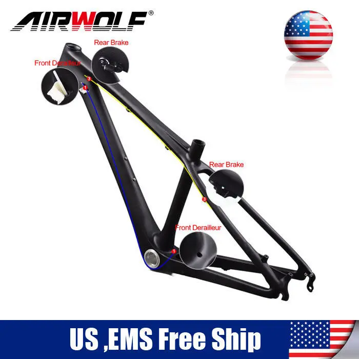 Full Carbon Fiber MTB Bike Frame 26er Mountain Bicycle Frameset 14inch 3K