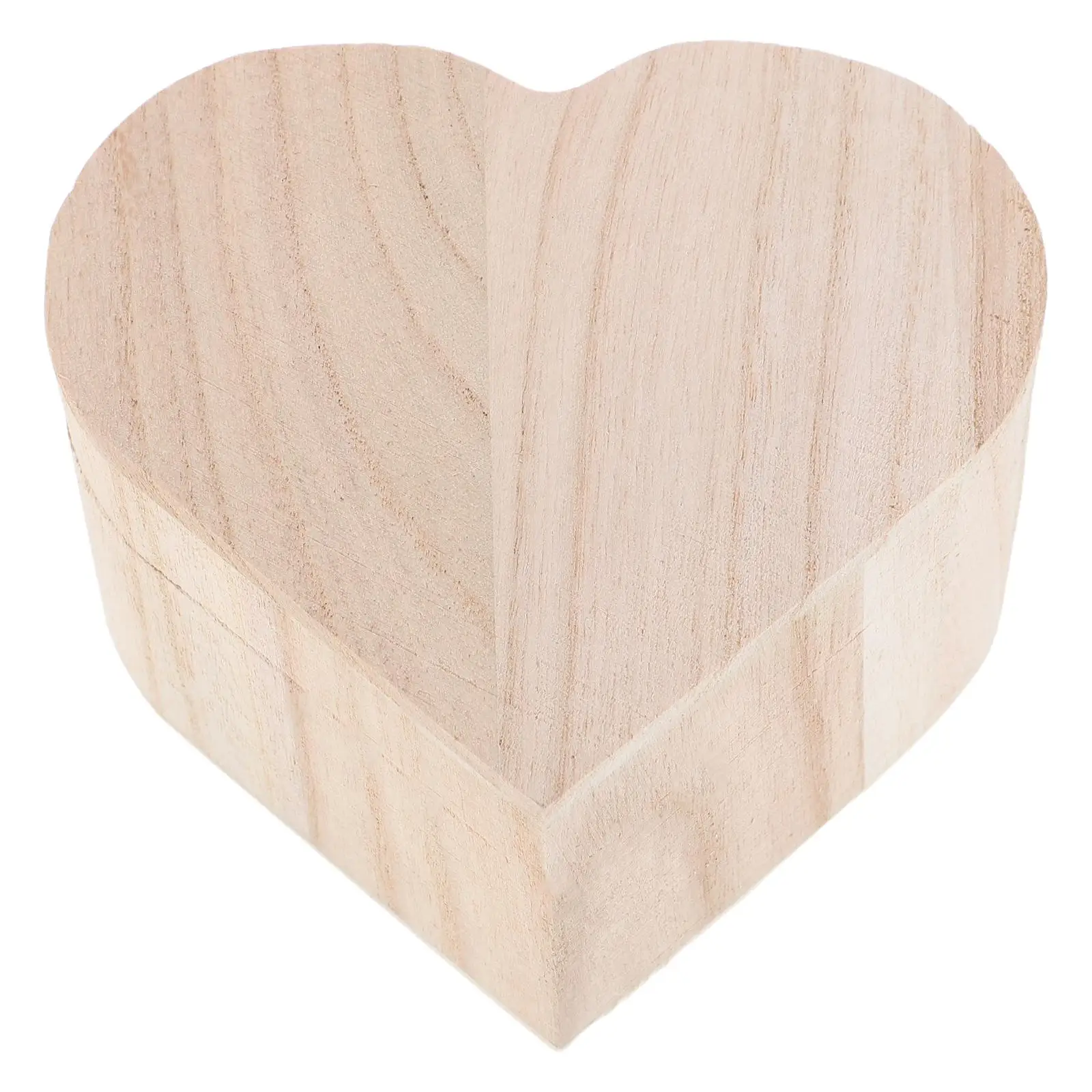 Wooden Storage Box Heart Case Container Shaped Unfinished Boxes with Cover Base