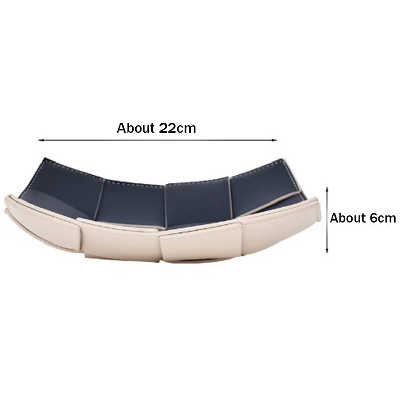 Advanced Sense Woven Leather Tray Porch Key Tray Desktop Remote Control Lipstick Cosmetics Storage Box A Blue+Milk White