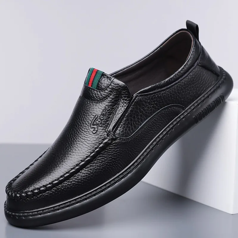 New Fashion Men's Casual Shoes Breathable Top Layer Cowhide Soft Leather Hollow Out Design Man Spring Autumn Comfortable Loafers