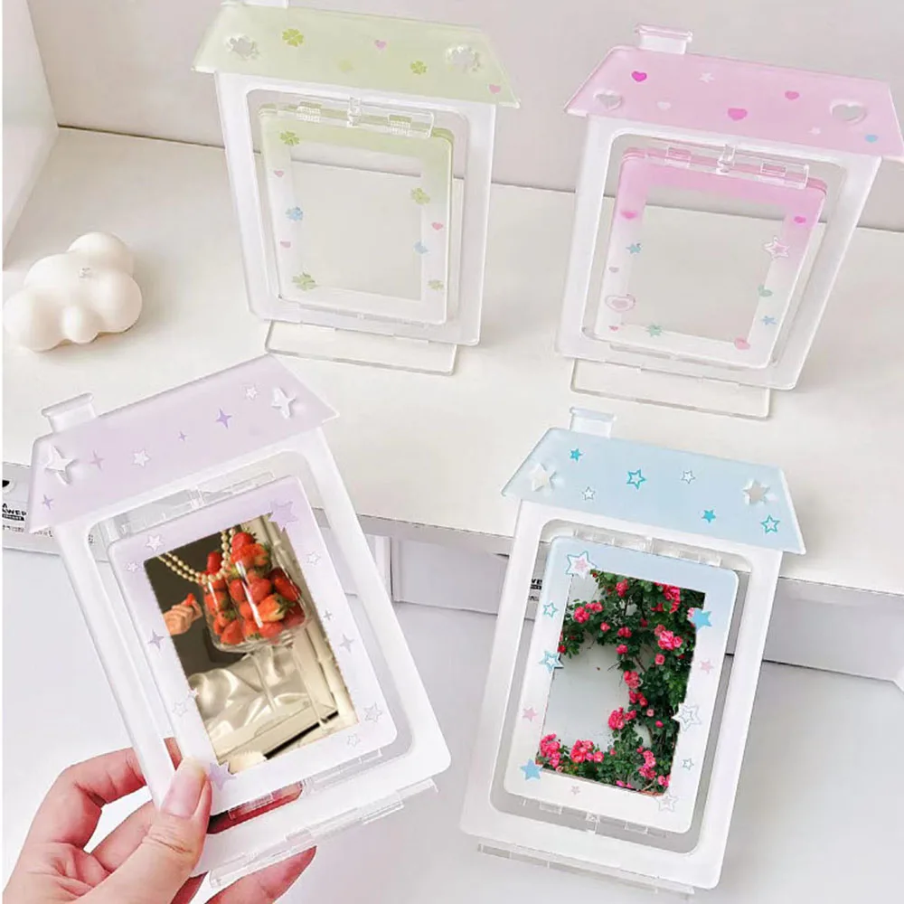 Acrylic Photo Frame Desktop Decor Card Display Stand Photo Protection Case Photo Holder Sweet INS Rotatable DIY Postcard Holder