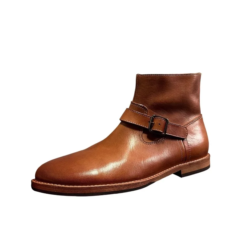 

New Arrival Genuine Leather Chelsea Boots Men's Thick Sole High Top Outdoor Desert Casual Chelsea Boots Male Work Shoes