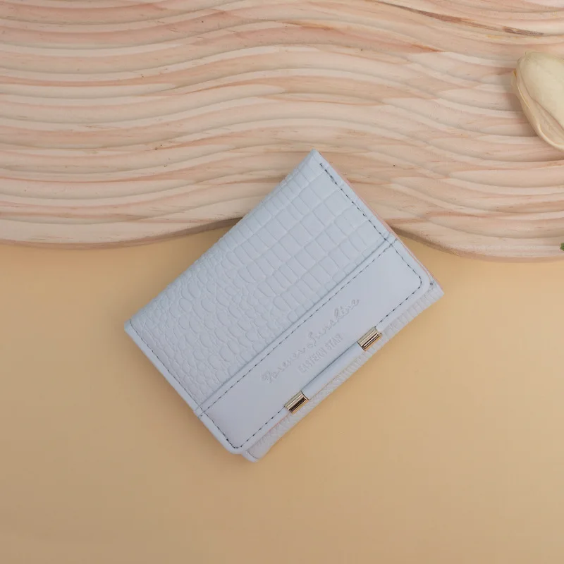 Women PU Leather Wallet Mini Card Holder Purse Retro Solid Business Card Case Metal Clasp Zipper Closure Pocket Bag Ladies Daily